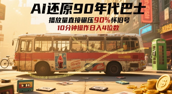 AI还原90年代巴士，一帧就让70后泪崩，播放量直接碾压90%怀旧号，每天操作十分钟，日入四位数-阳明聊项目
