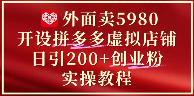 外面卖5980开设拼多多虚拟店铺：单日引流200+创业付费粉实战教程-阳明聊项目