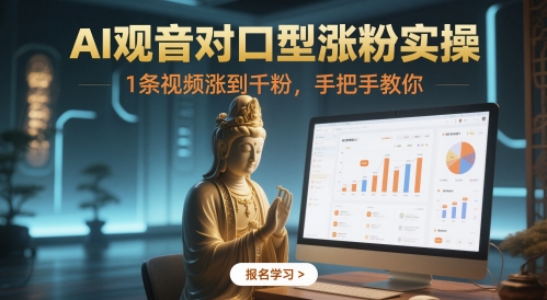 AI观音对口型涨粉实操，1条视频涨到千粉，手把手教你-阳明聊项目