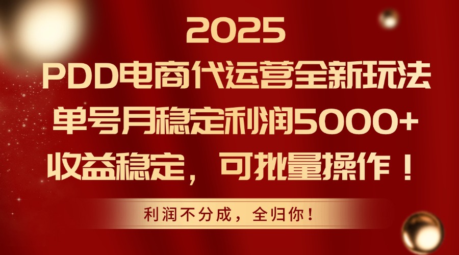 2025PDD电商代运营全新玩法，单号月稳定利润5000+，收益稳定，可批量操作-阳明聊项目
