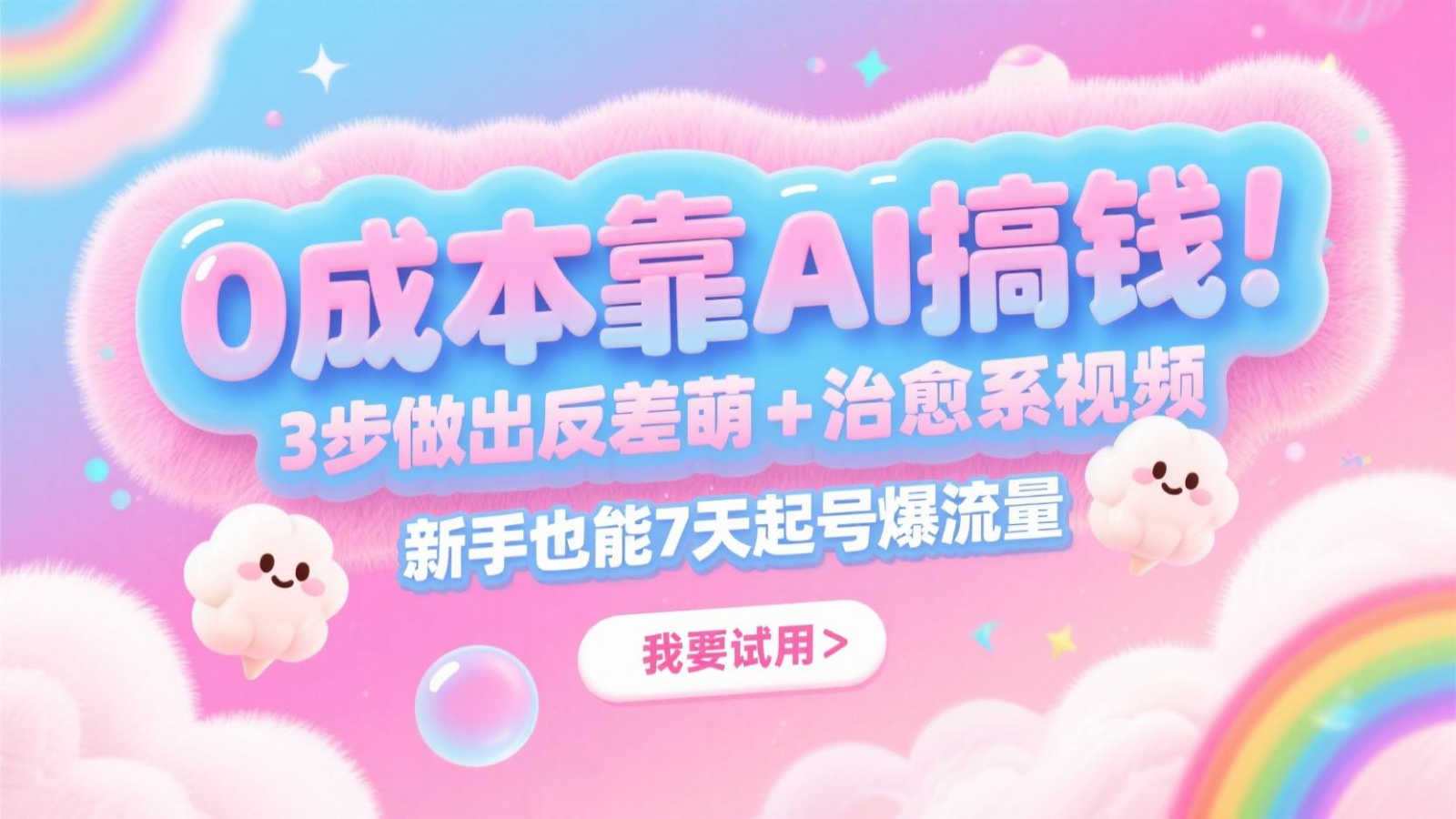 0成本靠AI搞钱！3步做出反差萌+治愈系视频，新手也能7天起号爆流量，月入5位数-阳明聊项目