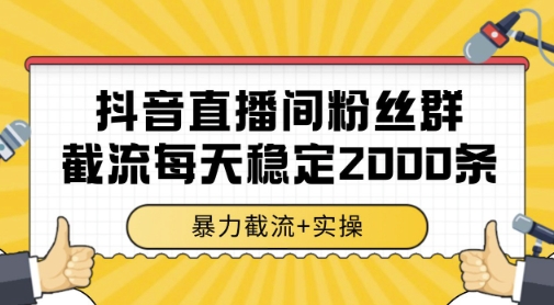 抖音直播间粉丝群暴力截流，一台电脑每天稳定2000条数据，暴力截流+实操 【揭秘】-阳明聊项目