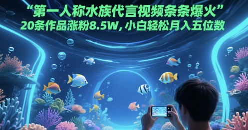 第一人称水族代言视频条条爆火，20条作品涨粉8.5W，小白轻松月入五位数-阳明聊项目