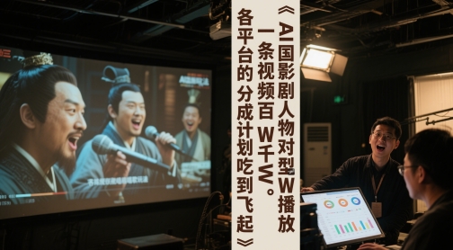 AI三国影视剧人物对口型唱歌玩法，一条视频百W千W播放，各平台的分成计划吃到飞起-阳明聊项目