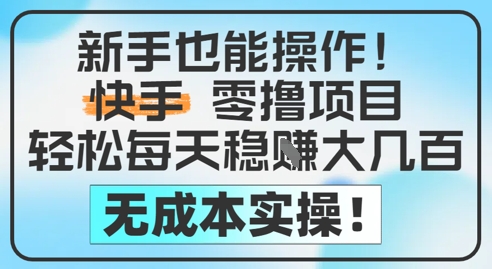 新手也能操作，快手零撸挣米，轻松每天挣2-5张，完全无成本-阳明聊项目