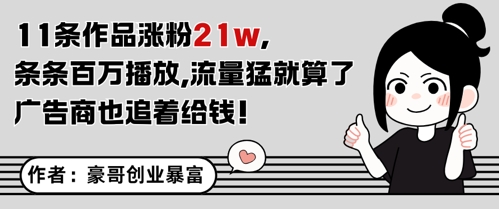 11条作品涨粉21W，条条百W播放，流量猛就算了，广告商也追着给钱-阳明聊项目