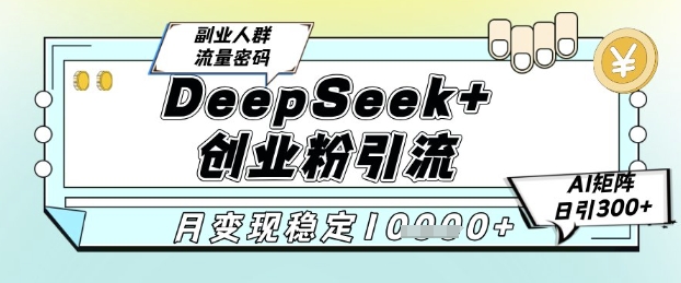 DeepSeek+创业粉精准引流，全新分享课4.0玩法，AI矩阵日引300+，多种变现方式，稳定月入1W-阳明聊项目