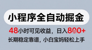 微信小程序全自动掘金，快速见收益，长期稳定靠谱，零基础友好，日入8张【揭秘】-阳明聊项目