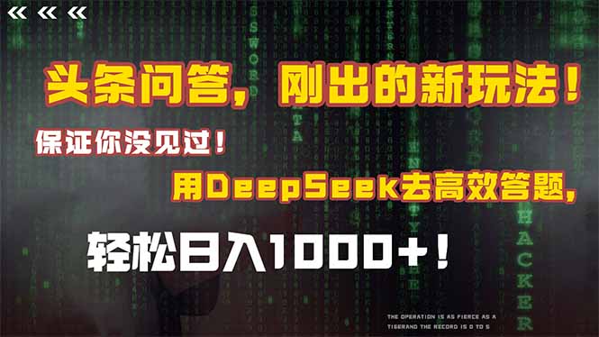头条问答，刚出的新玩法！保证你没见过！结合Deepseek高效答题，轻松日…-阳明聊项目