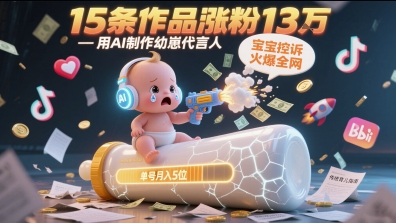 用AI制作幼崽代言人，宝宝的控诉火爆全网，15条作品涨粉13W，单号月入5位数实操教程-阳明聊项目