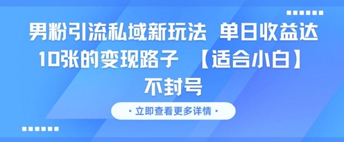 男粉引流私域新玩法，单日收益达10张的变现路子 【适合小白】不封号-阳明聊项目