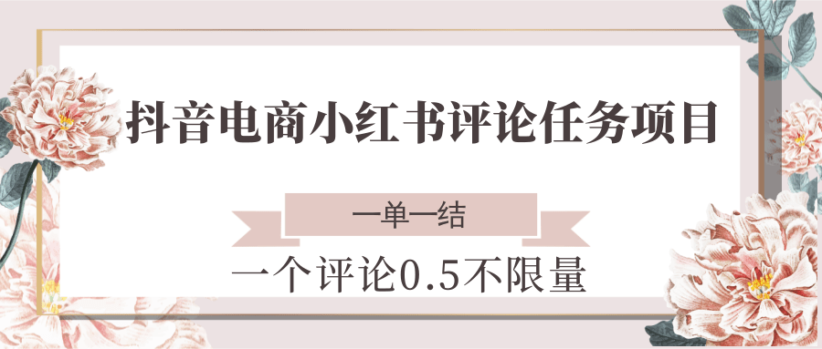 抖音电商小红书评论任务项目，一个评论0.5，一单一结 不限量-阳明聊项目