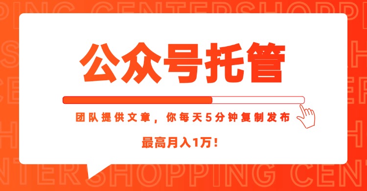 【公众号托管 】我提供文章，你每天５分钟复制发布，最高月入1W-阳明聊项目