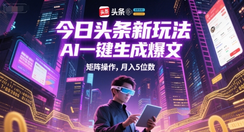 今日头条新玩法，AI一键生成爆文，矩阵操作，月入5位数-阳明聊项目
