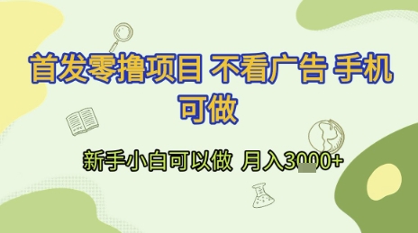 首发零撸项目 不看广告 手机可做 新手小白可以做  月入3k+【揭秘】-阳明聊项目