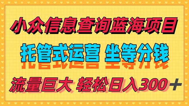 稳定日入300＋，小众信息查询蓝海项目，全程懒人式托管，解放你的时间-阳明聊项目