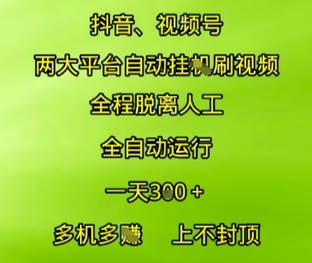 抖音视频号两大平台自动运行，全程脱离人工，自动获取收益，一天3张+，多机多挣，上不封顶【揭秘】-阳明聊项目