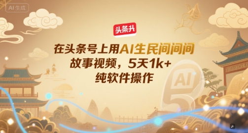 在头条号上用AI生民间故事视频，5天1k+，纯软件操作-阳明聊项目