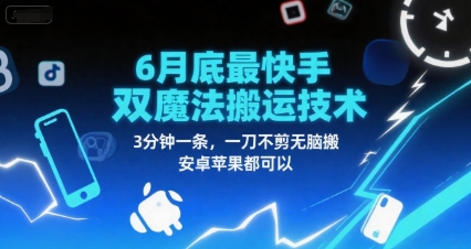 6月底最新快手双魔法搬运技术，3分钟一条，一刀不剪无脑搬，安卓苹果都可以-阳明聊项目