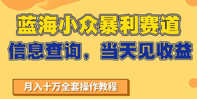 蓝海小众暴利赛道，信息查询，当天见收益，不讲玄学，7天搞了2万+-阳明聊项目