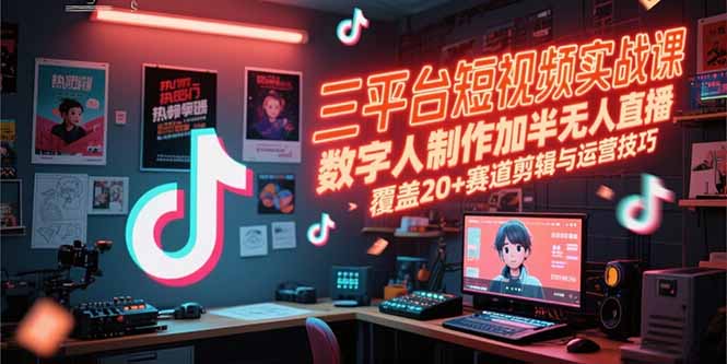 三平台短视频实战课，数字人制作加半无人直播，覆盖20+赛道剪辑与运营技巧-阳明聊项目