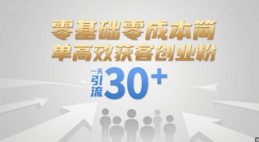 零基础零成本简单高效获客创业粉，一天引流30+-阳明聊项目