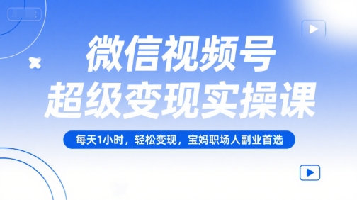 微信视频号超级变现实操课，每天1小时，轻松变现，宝妈职场人副业首选-阳明聊项目