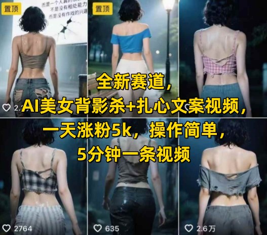 全新赛道，AI美女背影杀+扎心文案视频，一天涨粉5k，操作简单，5分钟一条视频-阳明聊项目