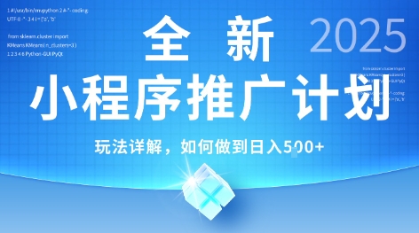 2025年最新小程序推广计划，简单操作，独家技术，日均5张+【揭秘】-阳明聊项目
