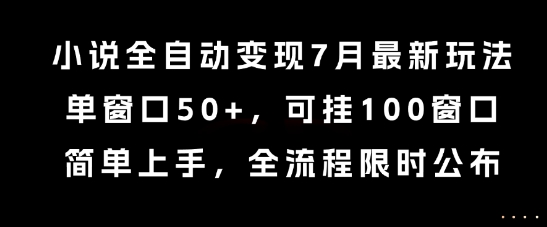 小说全自动变现7月玩法，单窗口50+，可挂100窗口，简单上手，全流程限时公布【揭秘】-阳明聊项目