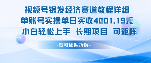 视频号银发经济赛道单账号实操单日实收1k+，小白轻松上手长期项目-阳明聊项目