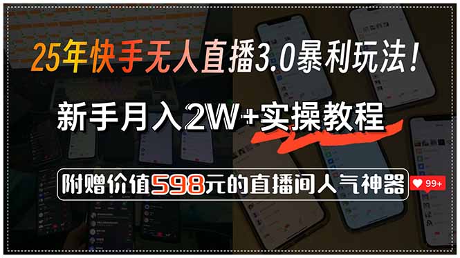 25年快手无人直播3.0暴利玩法！，新手月入2W+实操教程，附赠价值598元…-阳明聊项目