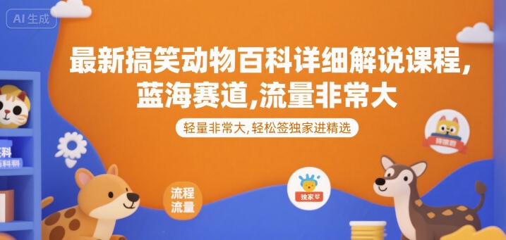 最新搞笑动物百科详细解说课程，蓝海赛道，流量非常大，轻松签独家进精选-阳明聊项目
