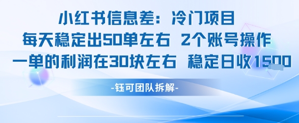 小红书信息差冷门项目一单利润30块每天稳定1.5k左右2个账号操作-阳明聊项目