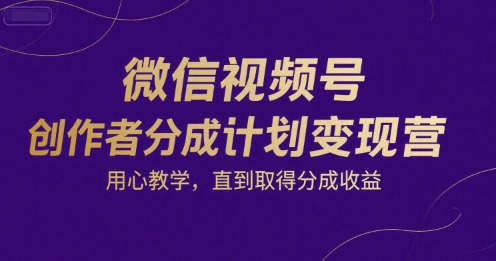 微信视频号创作者分成计划变现营，用心教学，直到取得分成收益-阳明聊项目