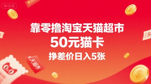 靠零撸淘宝天猫超市50元猫卡，挣差价日入5张-阳明聊项目