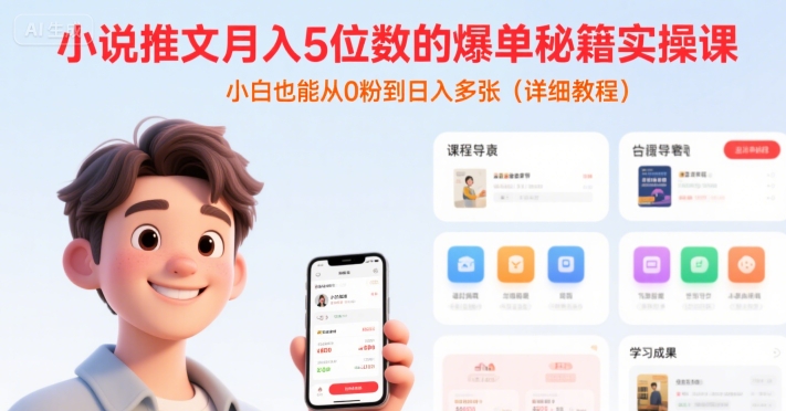 小说推文月入5位数的爆单秘籍实操课，，小白也能从0粉到日入多张(详细教程)-阳明聊项目